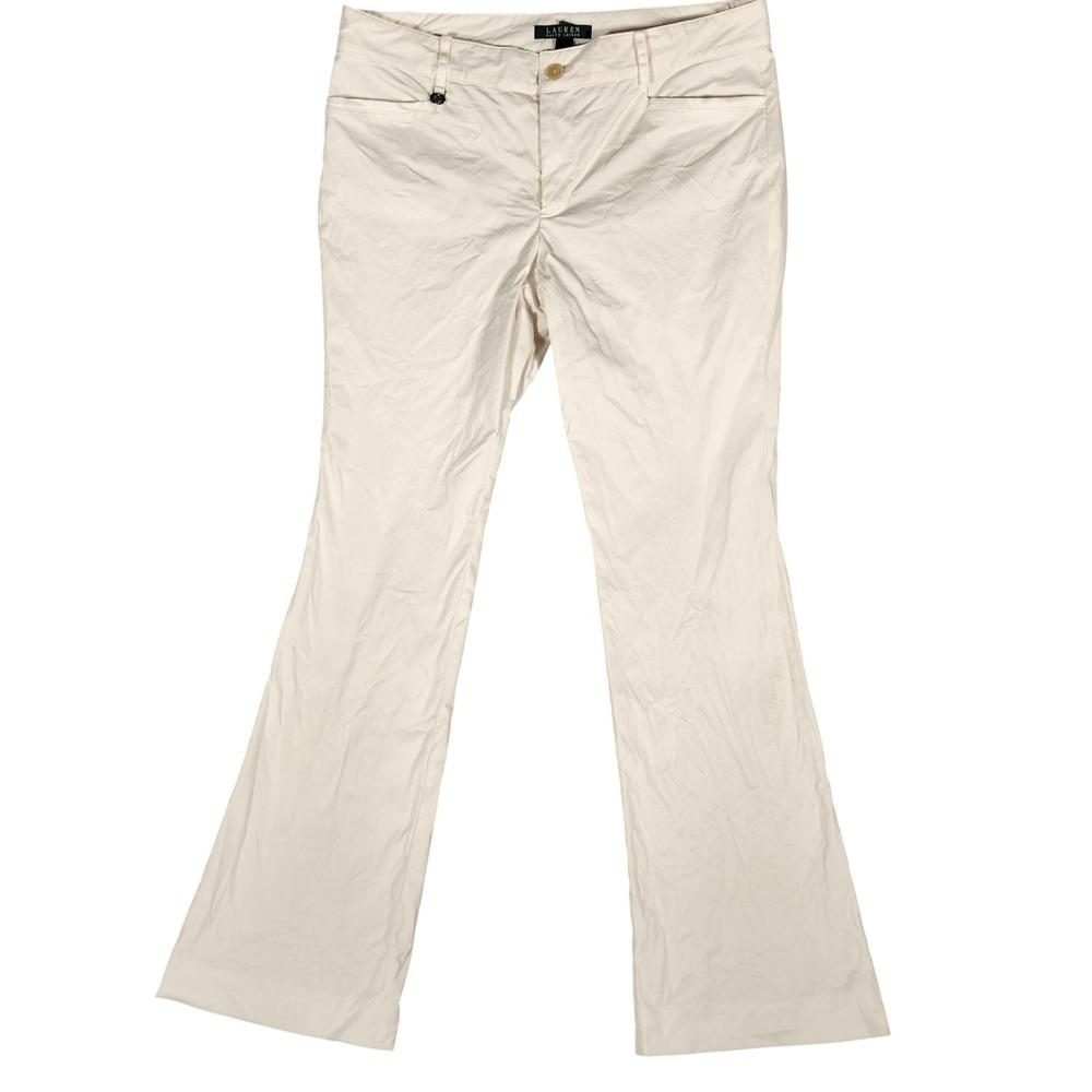 Lauren Ralph Lauren Dress Pants Womens 10 Cream Excellent Flare Leg Cotton Blend